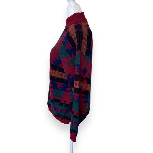 Vintage 90s Aztec Print Red Sweater - Picture 4 of 7